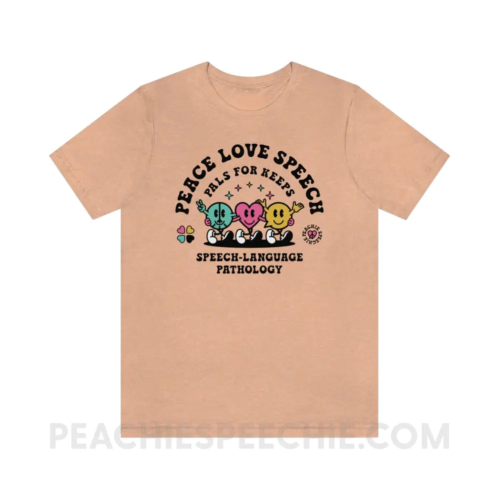 Peace Love Speech Retro Characters Premium Soft Tee - Heather Peach / S - T-Shirt peachiespeechie.com
