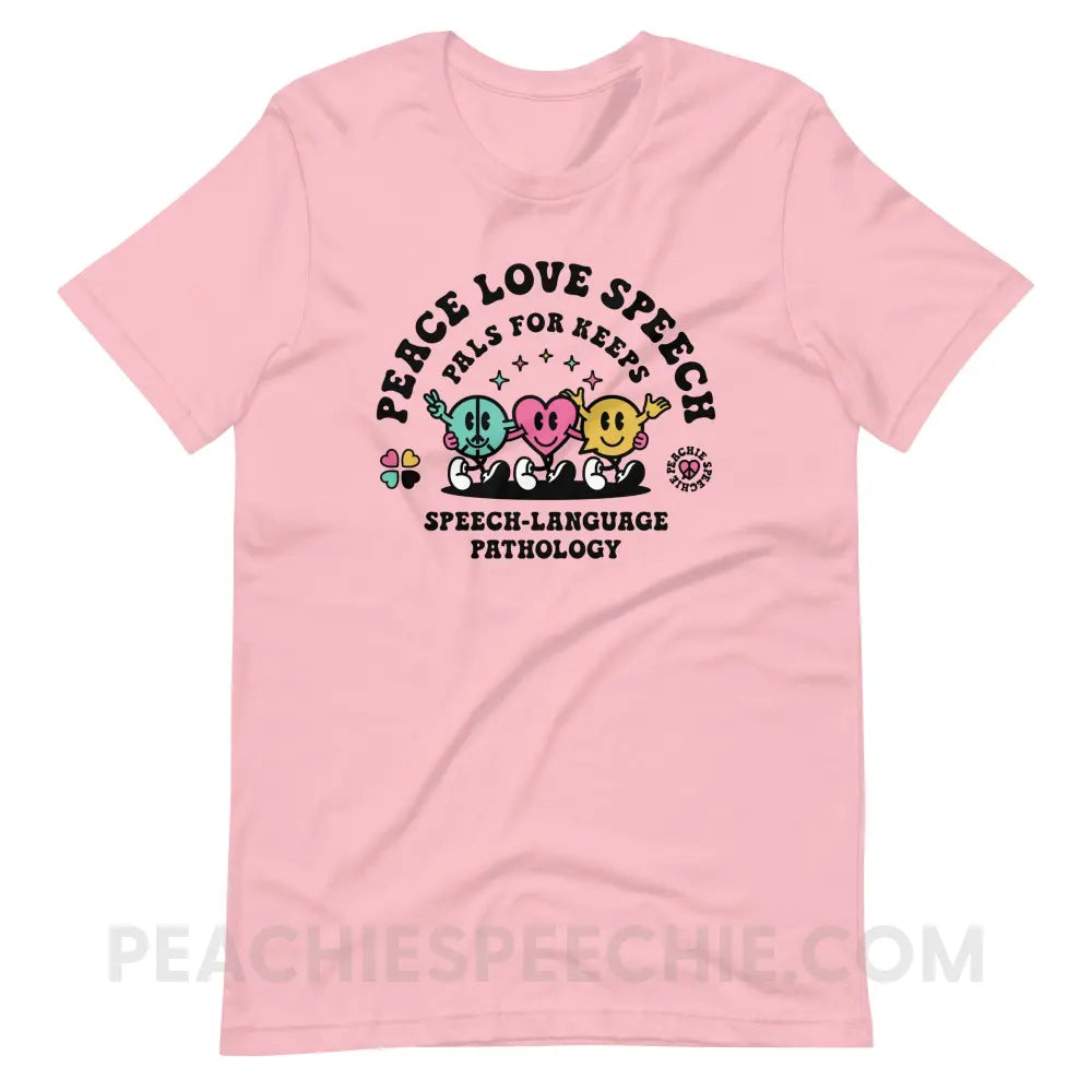 Peace Love Speech Retro Characters Premium Soft Tee - Pink / S - T-Shirt peachiespeechie.com