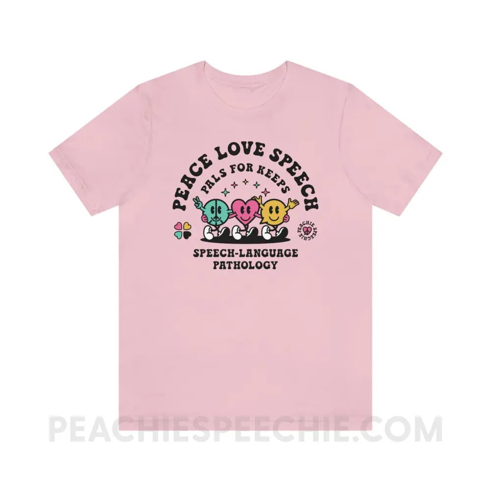 Peace Love Speech Retro Characters Premium Soft Tee - Pink / S - T-Shirt peachiespeechie.com