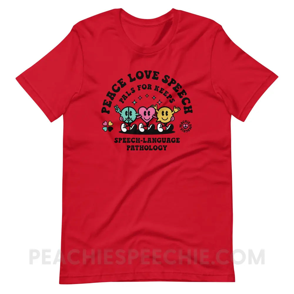 Peace Love Speech Retro Characters Premium Soft Tee - Red / S - T-Shirt peachiespeechie.com