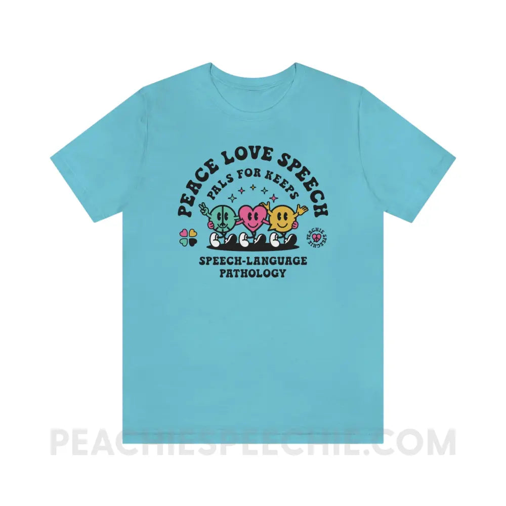 Peace Love Speech Retro Characters Premium Soft Tee - Turquoise / S - T-Shirt peachiespeechie.com