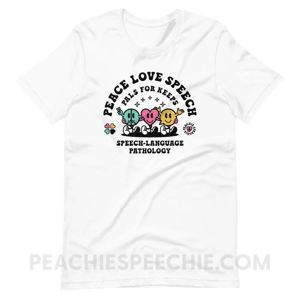 Peace Love Speech Retro Characters Premium Soft Tee - White / S - T-Shirt peachiespeechie.com