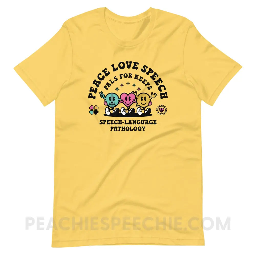 Peace Love Speech Retro Characters Premium Soft Tee - Yellow / S - T-Shirt peachiespeechie.com