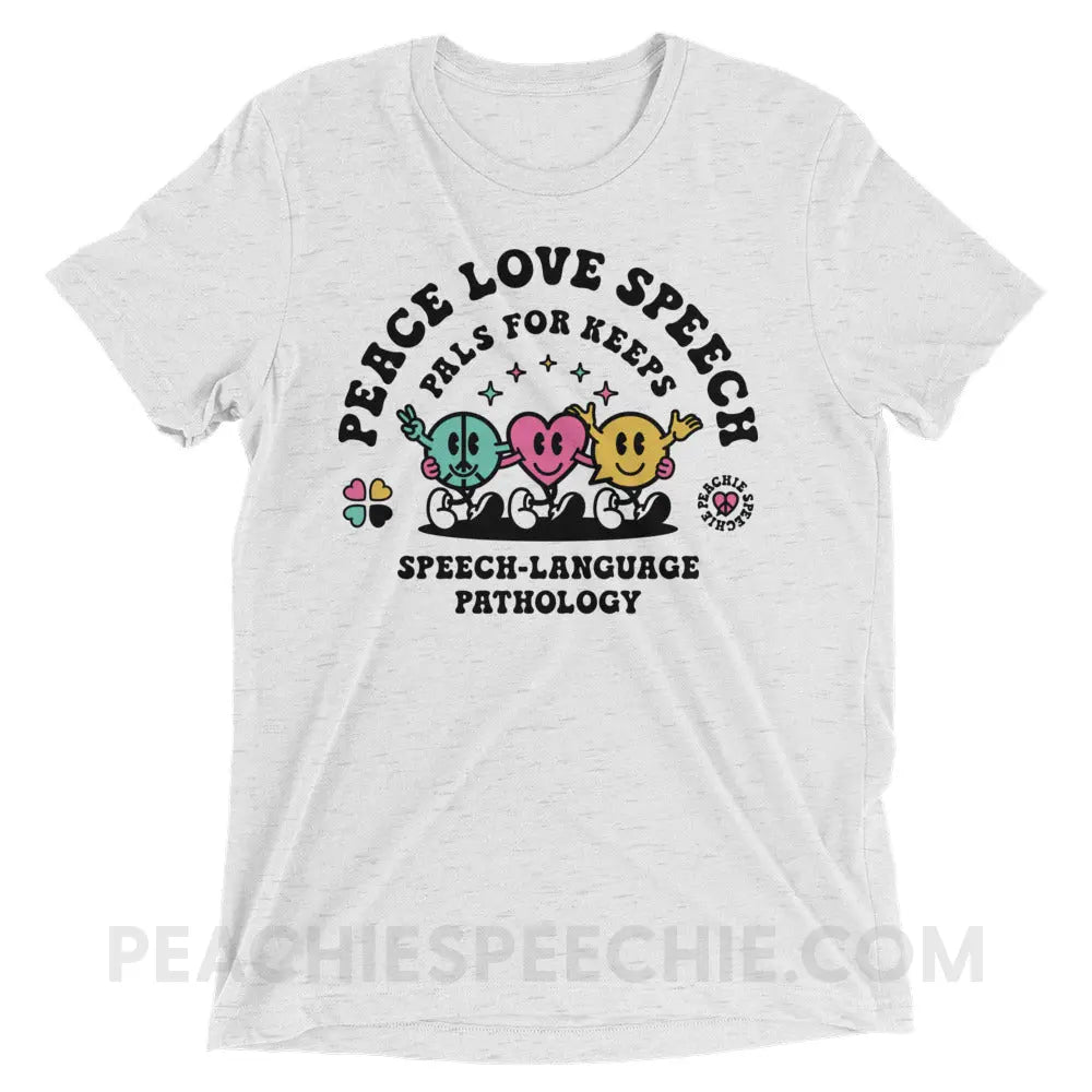 Peace Love Speech Retro Characters Tri-Blend Tee - White Fleck Triblend / XS - peachiespeechie.com