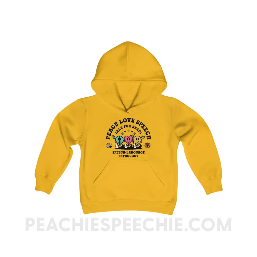 Peace Love Speech Retro Characters Youth Classic Hoodie - Gold / M - Kids clothes peachiespeechie.com