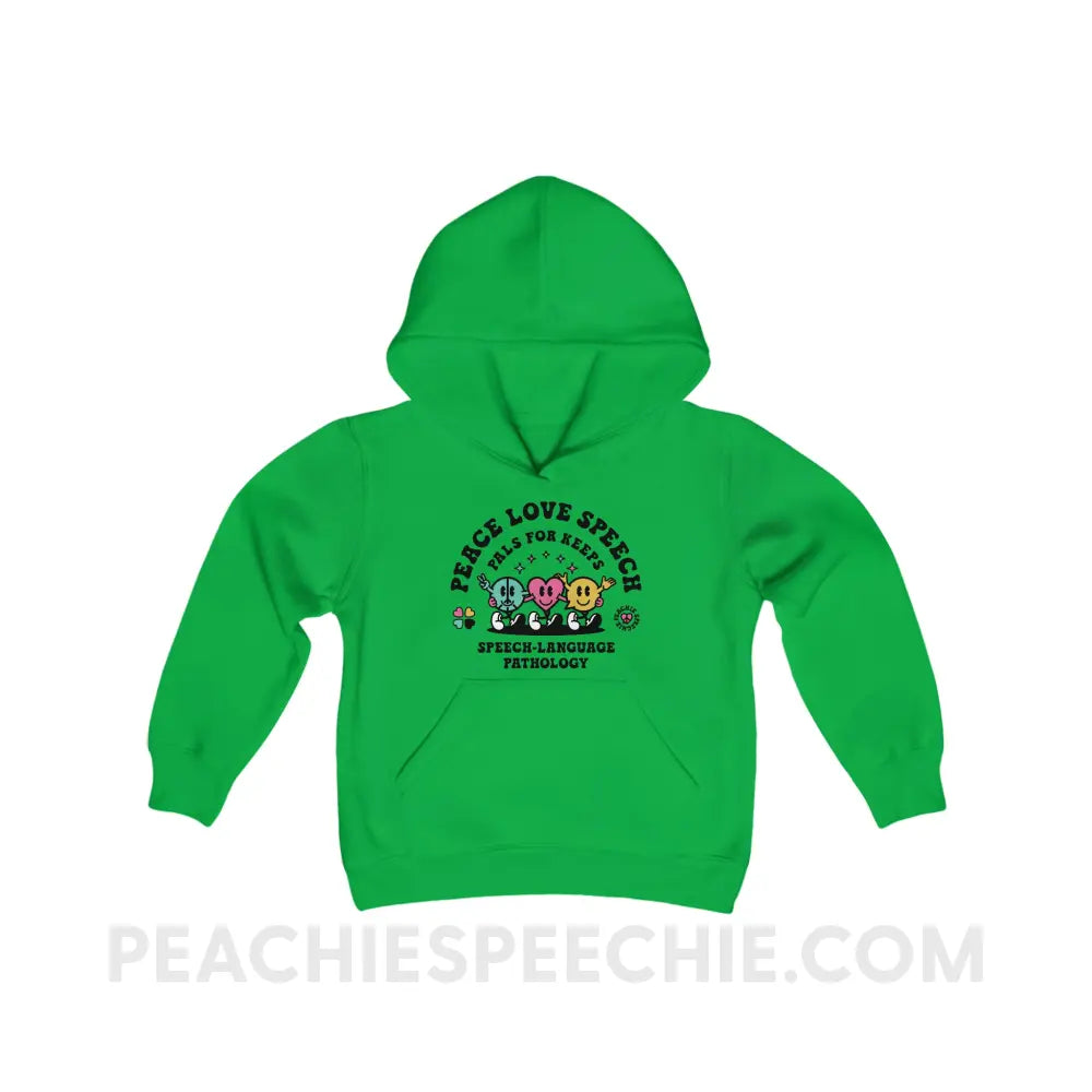 Peace Love Speech Retro Characters Youth Classic Hoodie - Irish Green / S - Kids clothes peachiespeechie.com