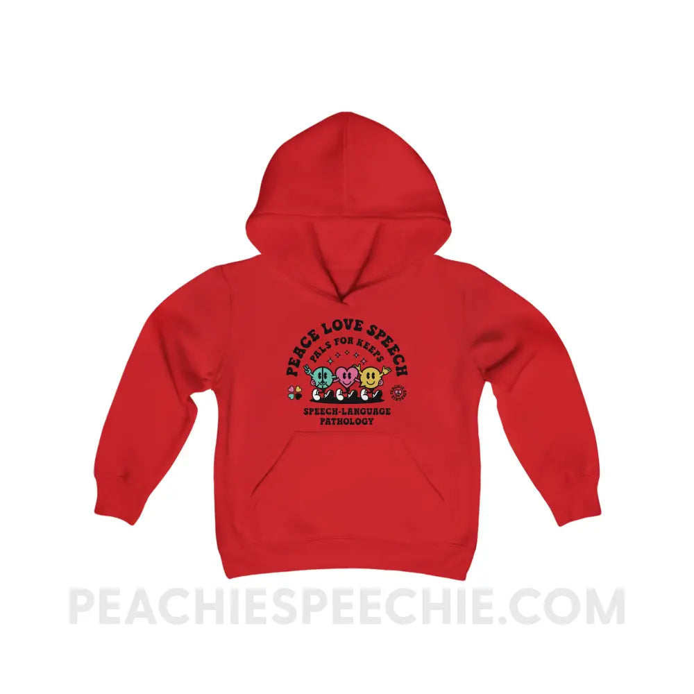 Peace Love Speech Retro Characters Youth Classic Hoodie - Red / M - Kids clothes peachiespeechie.com
