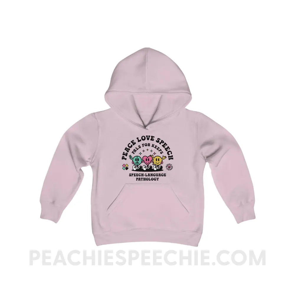 Peace Love Speech Retro Characters Youth Classic Hoodie - Light Pink / S - Kids clothes peachiespeechie.com