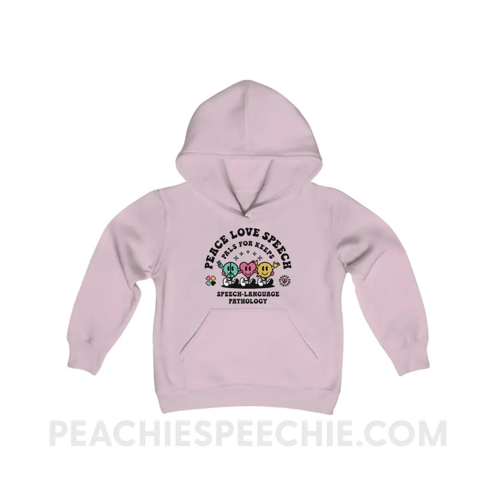 Peace Love Speech Retro Characters Youth Classic Hoodie - Light Pink / S - Kids clothes peachiespeechie.com