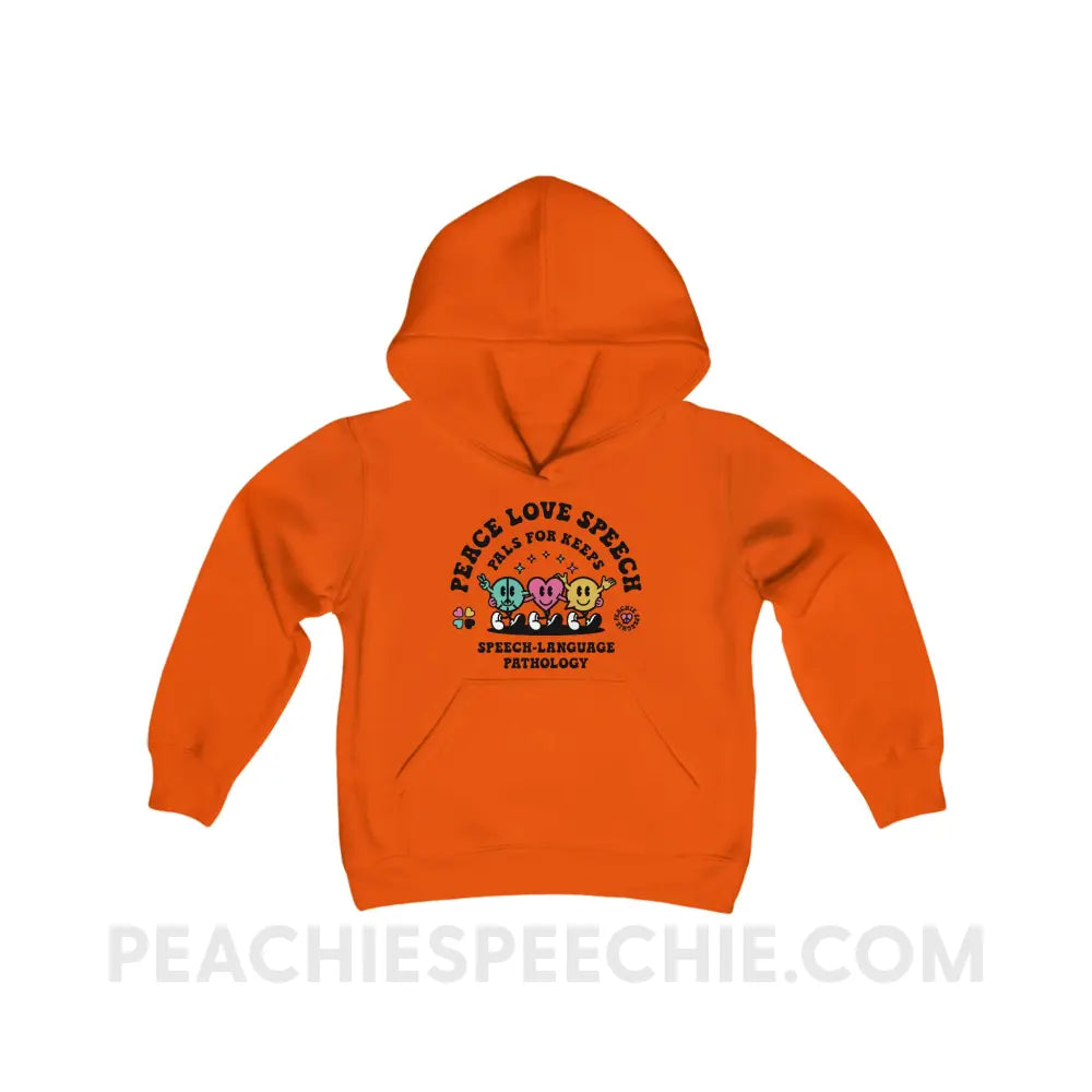 Peace Love Speech Retro Characters Youth Classic Hoodie - Orange / S - Kids clothes peachiespeechie.com