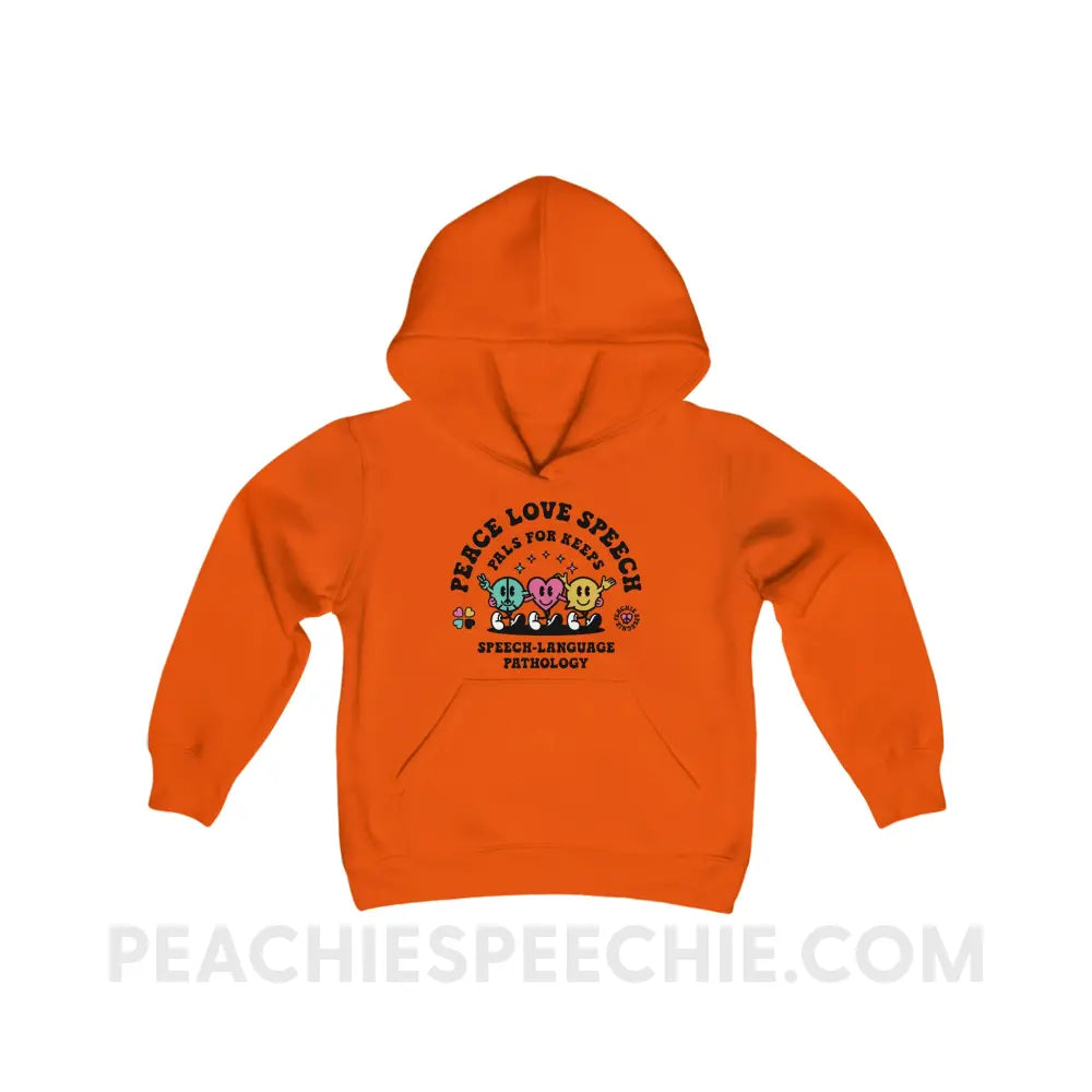 Peace Love Speech Retro Characters Youth Classic Hoodie - Orange / S - Kids clothes peachiespeechie.com