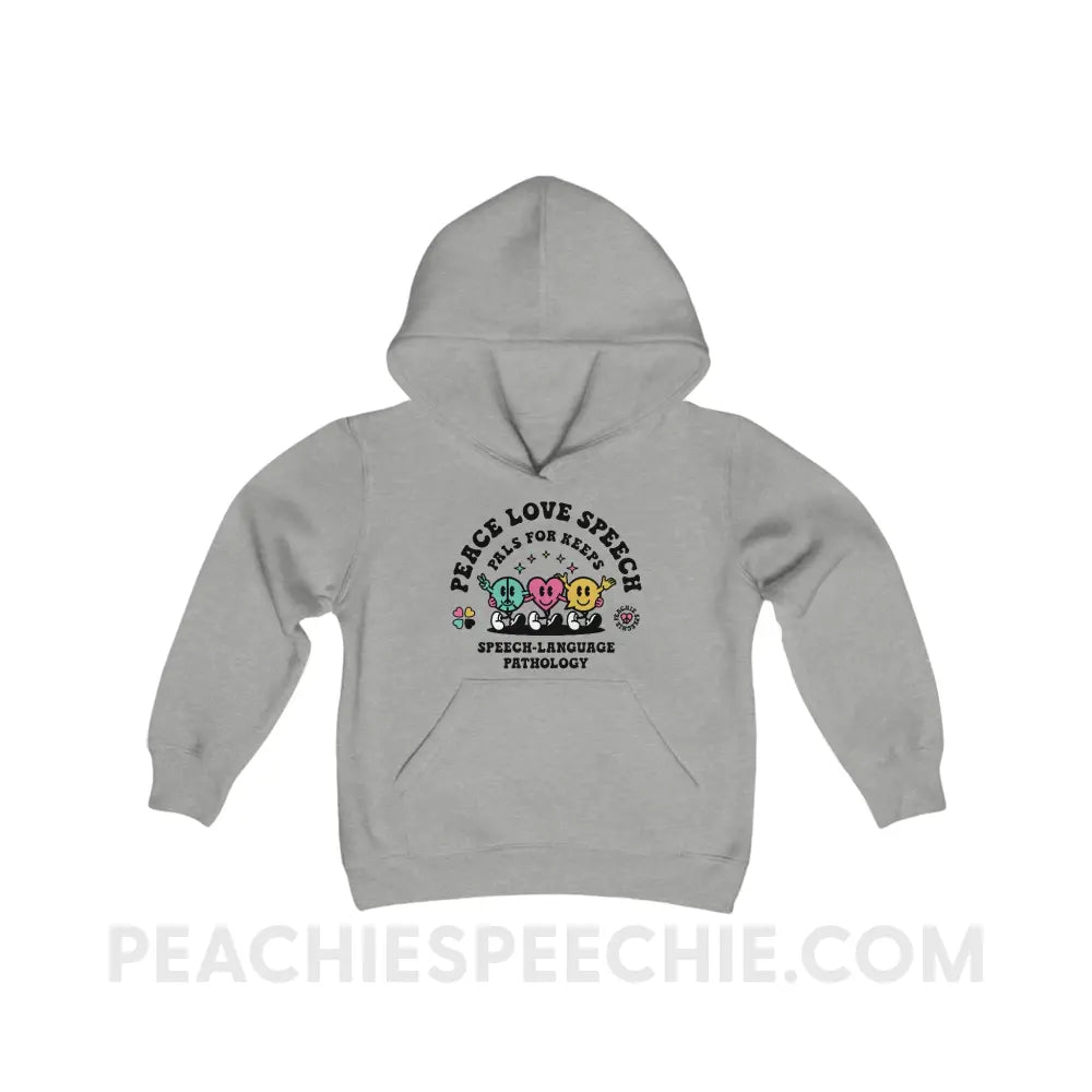 Peace Love Speech Retro Characters Youth Classic Hoodie - Sport Grey / L - Kids clothes peachiespeechie.com
