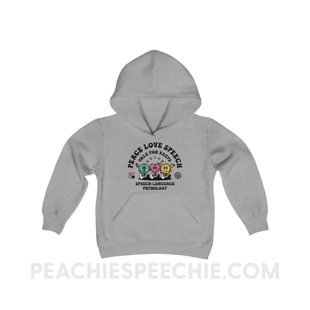 Peace Love Speech Retro Characters Youth Classic Hoodie - Sport Grey / L - Kids clothes peachiespeechie.com