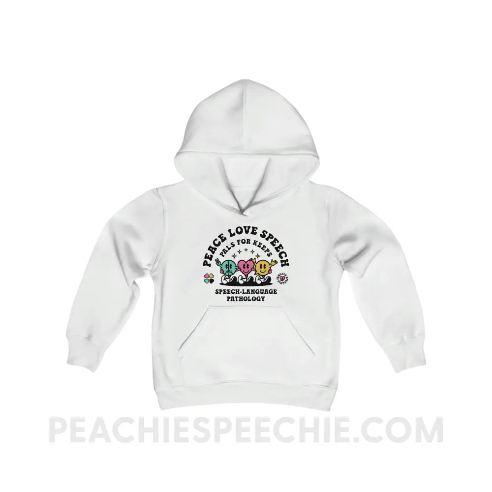 Peace Love Speech Retro Characters Youth Classic Hoodie - White / S - Kids clothes peachiespeechie.com