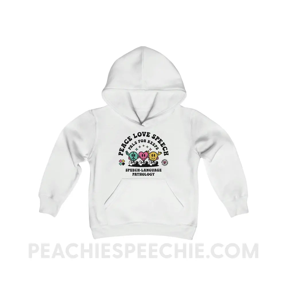 Peace Love Speech Retro Characters Youth Classic Hoodie - White / S - Kids clothes peachiespeechie.com