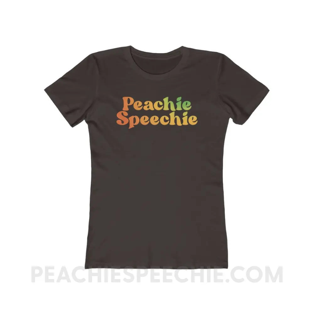 Peachie Speechie Brand Women’s Fitted Tee - Solid Dark Chocolate / S - custom product peachiespeechie.com