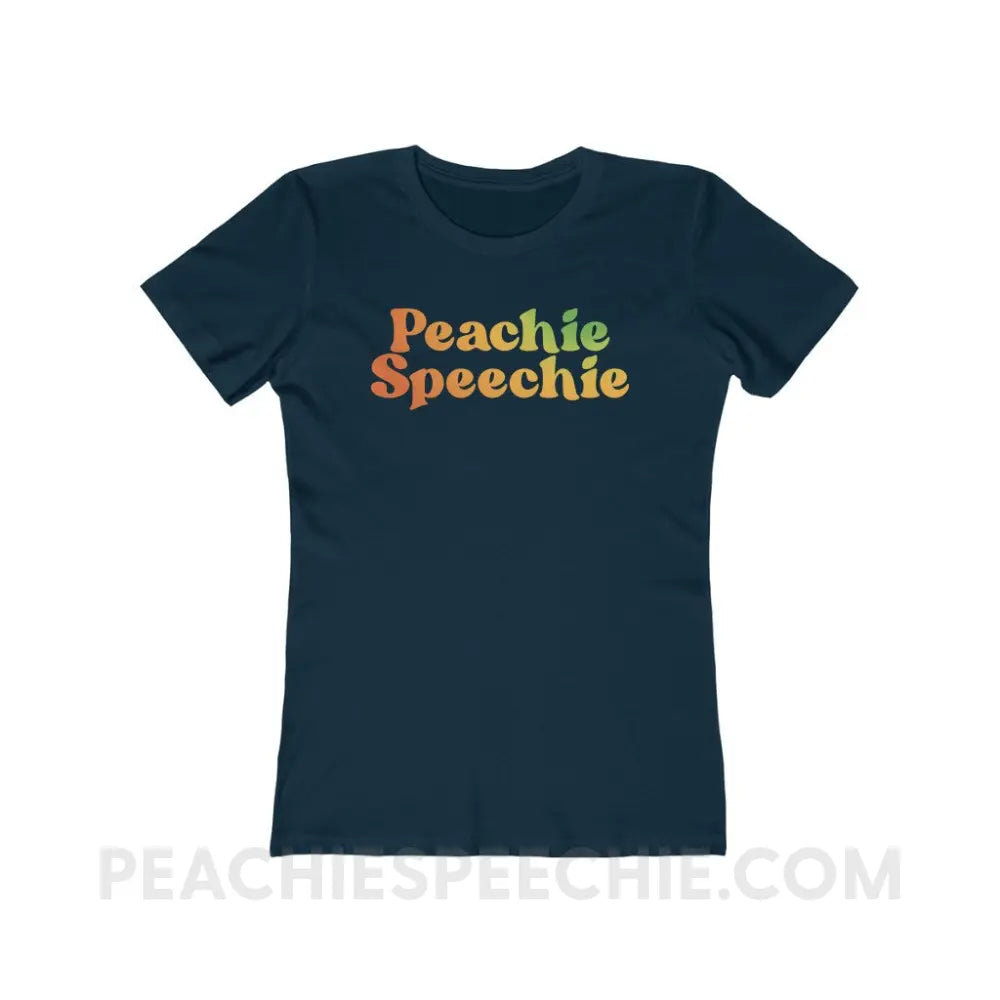 Peachie Speechie Brand Women’s Fitted Tee - Solid Midnight Navy / S - custom product peachiespeechie.com