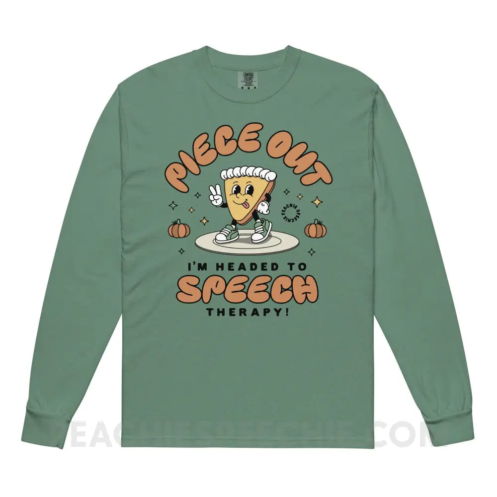 Piece Out Pumpkin Pie Comfort Colors Long Sleeve - Light Green / S - peachiespeechie.com