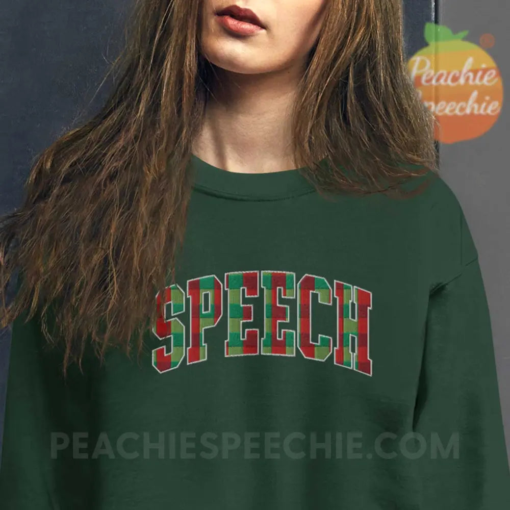 Plaid Speech Embroidered Classic Sweatshirt - Forest Green / S - peachiespeechie.com