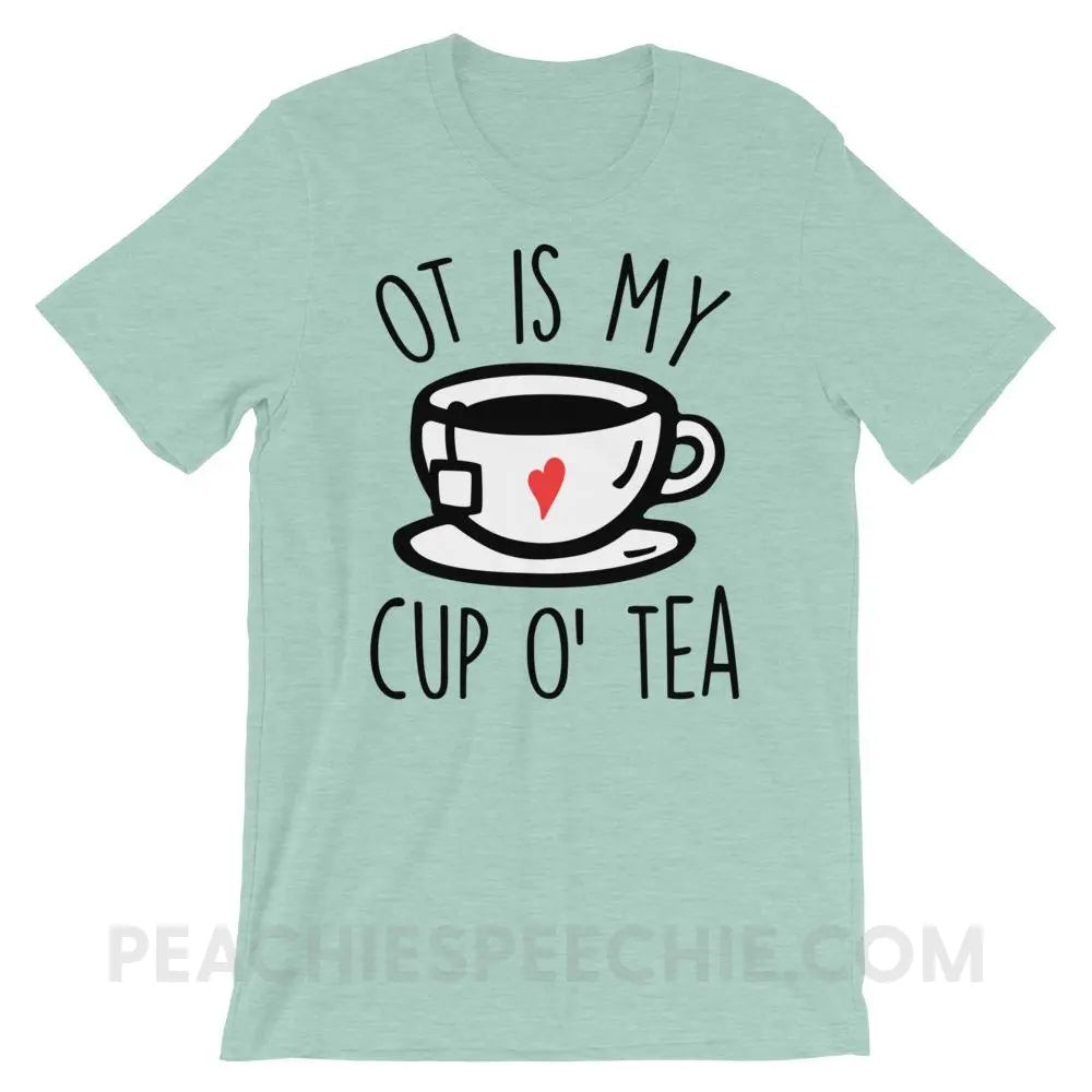 OT Is My Cup O’ Tea Premium Soft Tee - Heather Prism Dusty Blue / XS - T-Shirts & Tops peachiespeechie.com