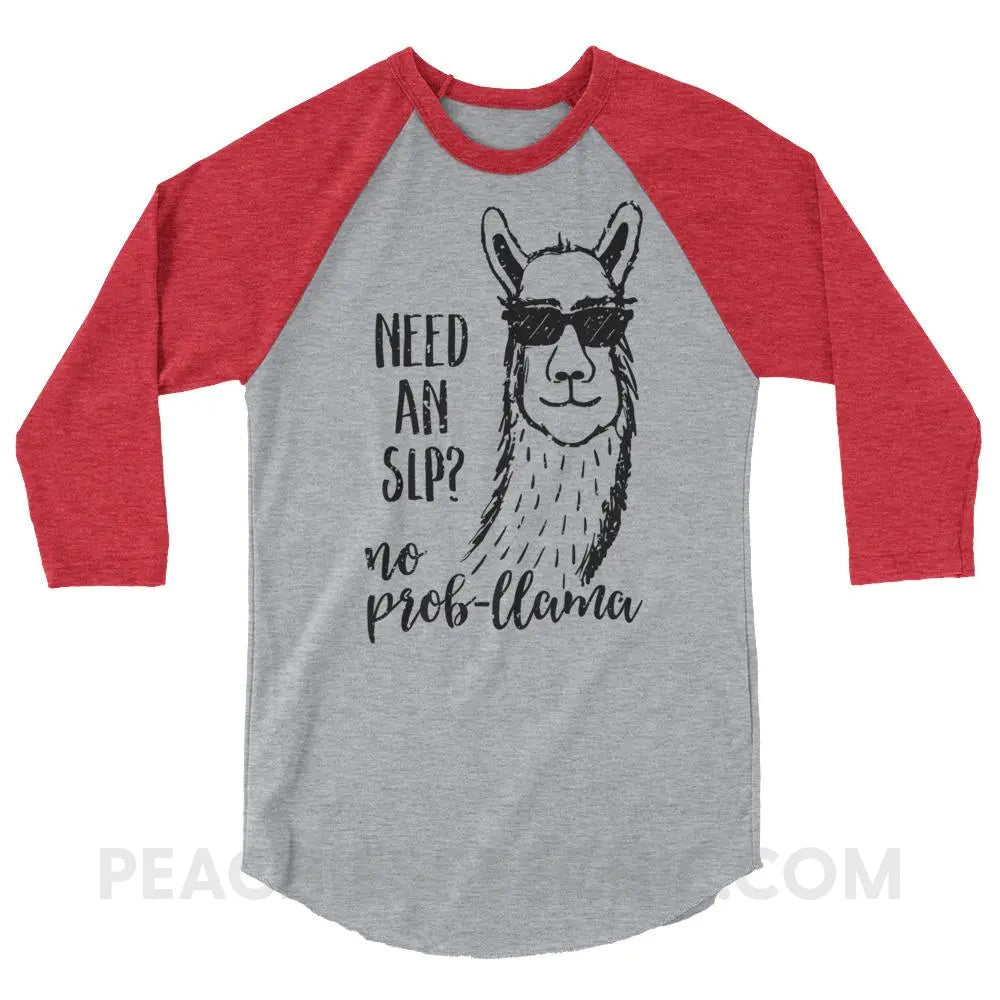 No Prob-llama! Baseball Tee - Heather Grey/Heather Red / XS - T-Shirts & Tops peachiespeechie.com