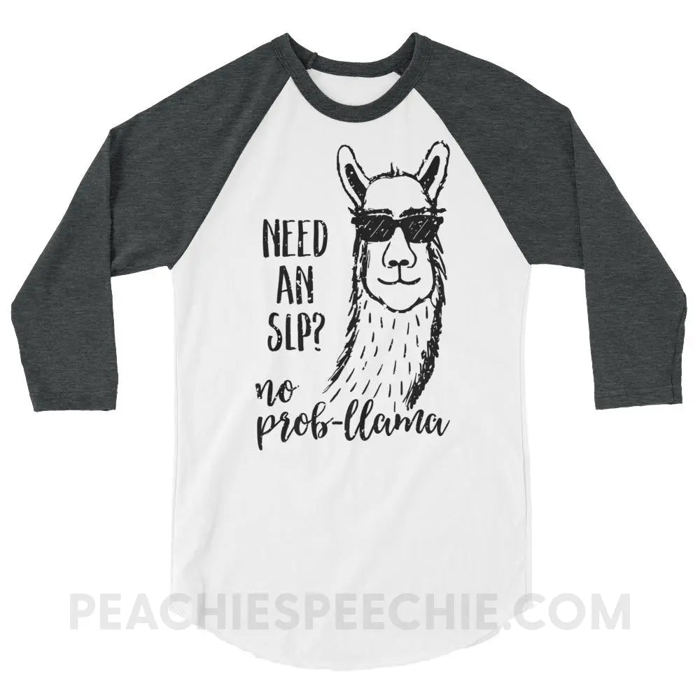 No Prob-llama! Baseball Tee - White/Heather Charcoal / XS - T-Shirts & Tops peachiespeechie.com