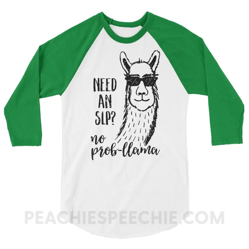 No Prob-llama! Baseball Tee - White/Kelly / XS - T-Shirts & Tops peachiespeechie.com