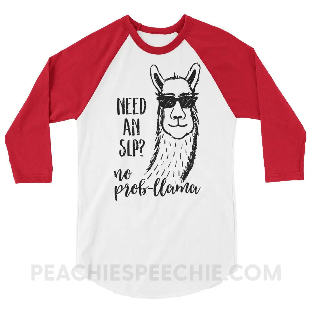 No Prob-llama! Baseball Tee - White/Red / XS - T-Shirts & Tops peachiespeechie.com