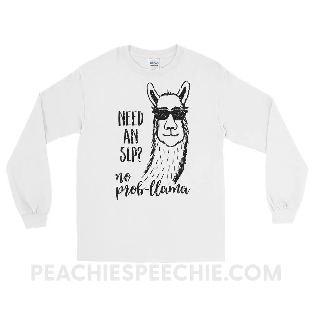 No Prob-llama! Long Sleeve Tee - White / S - T-Shirts & Tops peachiespeechie.com