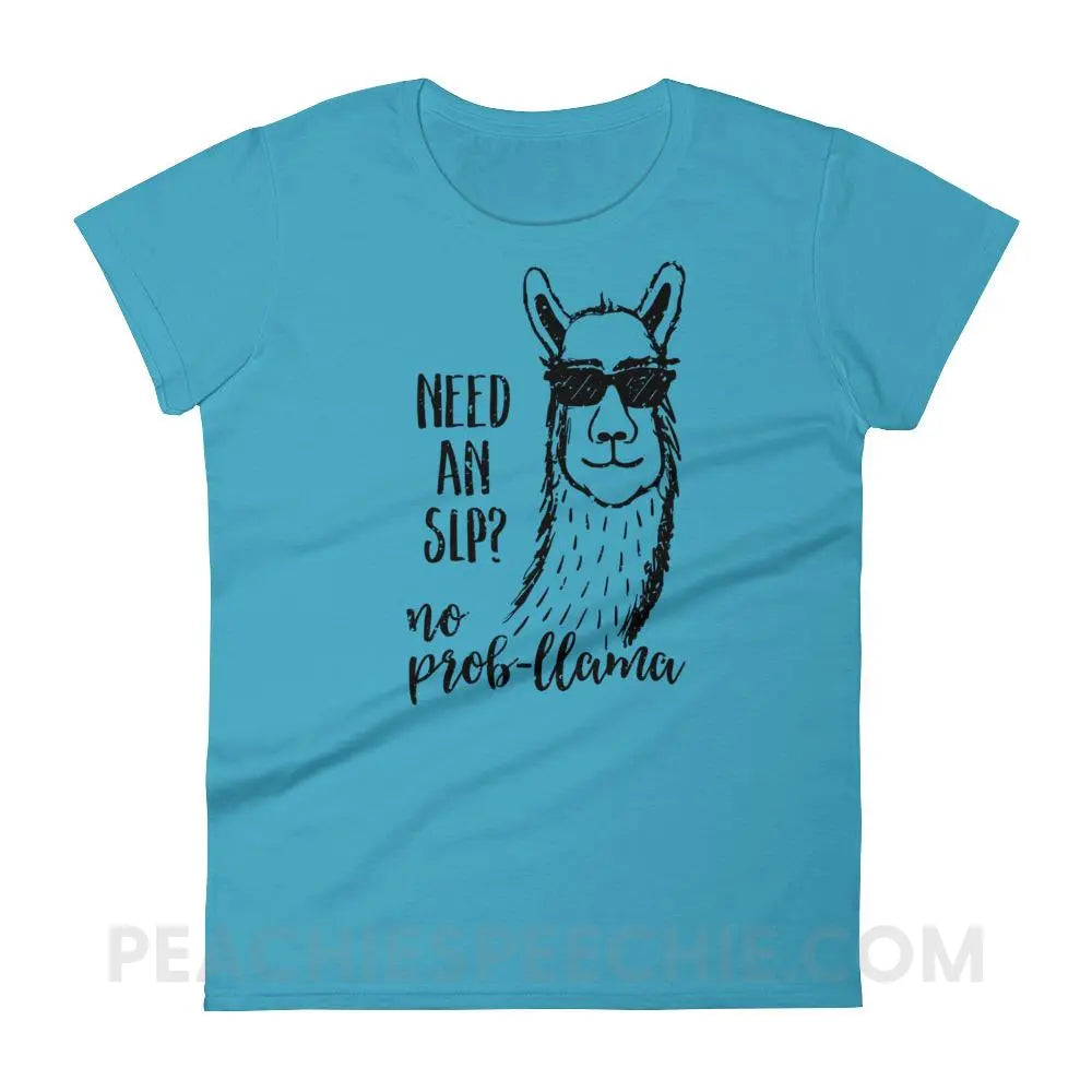 No Prob-llama! Women’s Trendy Tee - Caribbean Blue / S - T-Shirts & Tops peachiespeechie.com