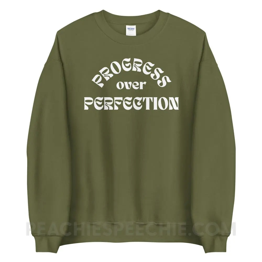 Progress Over Perfection Classic Sweatshirt - Military Green / S - peachiespeechie.com