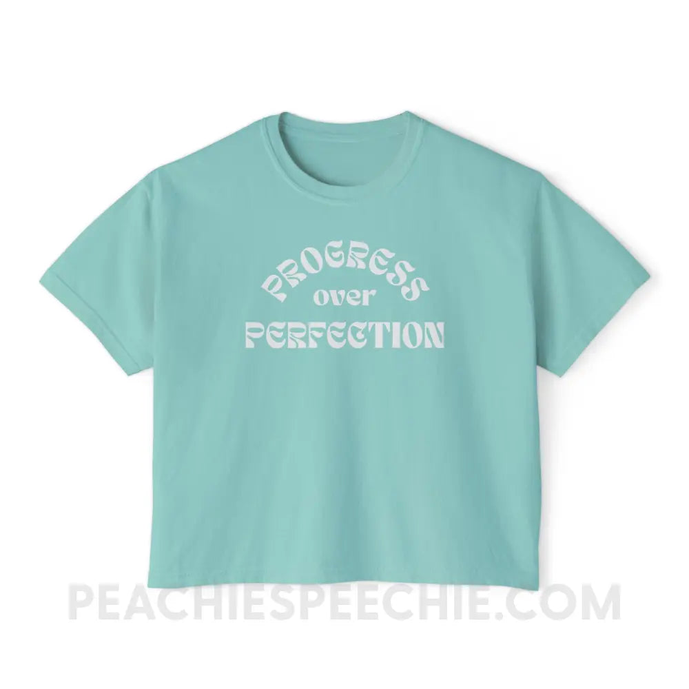 Progress Over Perfection Comfort Colors Boxy Tee - Chalky Mint / S - T-Shirt peachiespeechie.com