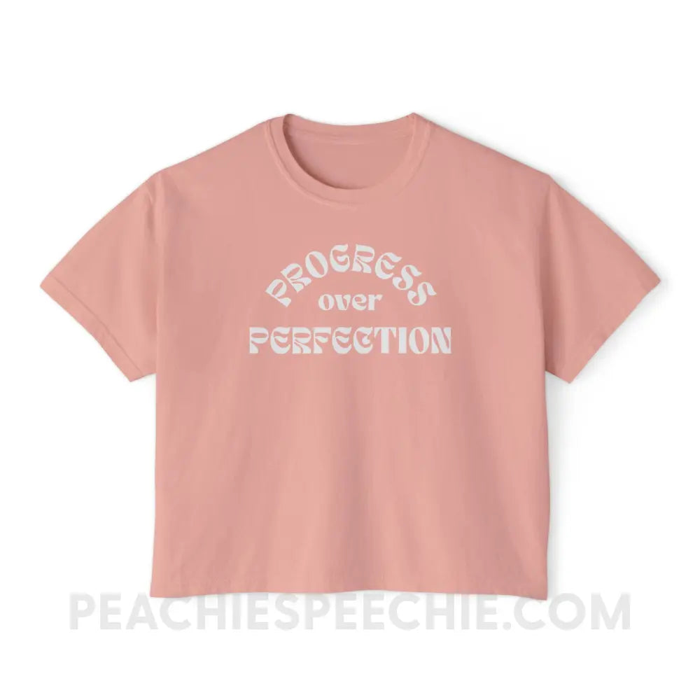 Progress Over Perfection Comfort Colors Boxy Tee - Peachy / S - T-Shirt peachiespeechie.com