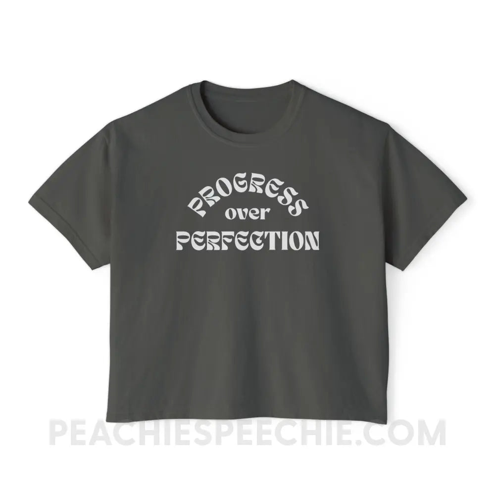 Progress Over Perfection Comfort Colors Boxy Tee - Pepper / S - T-Shirt peachiespeechie.com