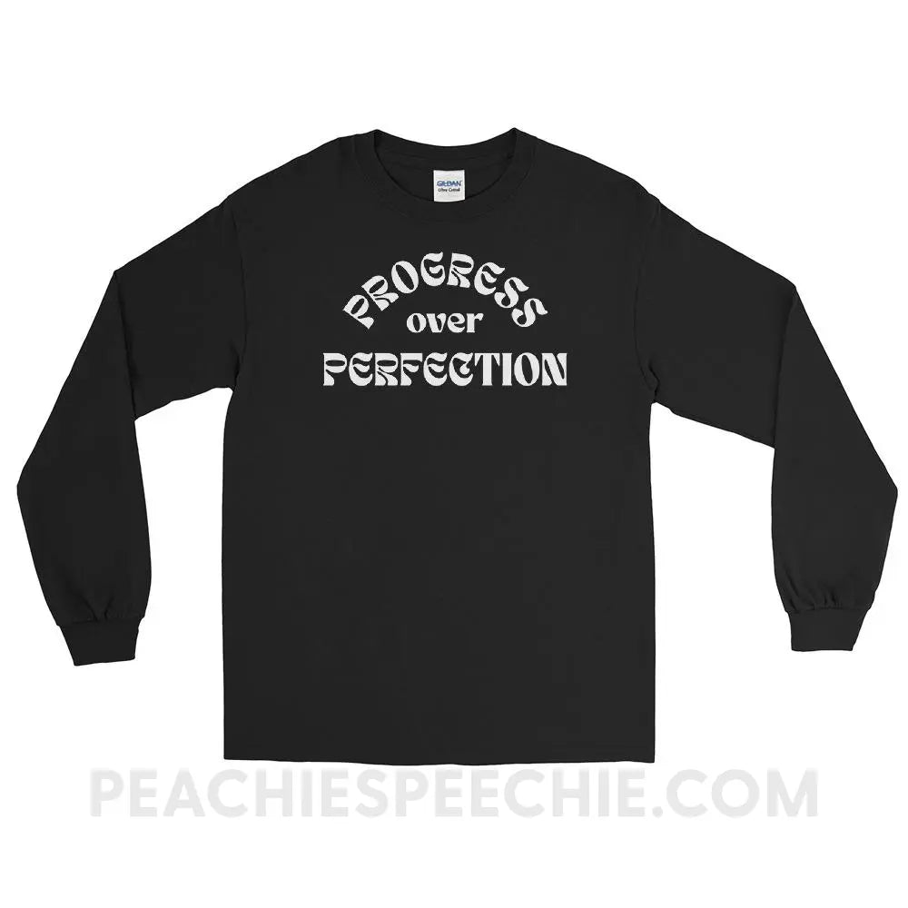 Progress Over Perfection Long Sleeve Tee - Black / S - peachiespeechie.com