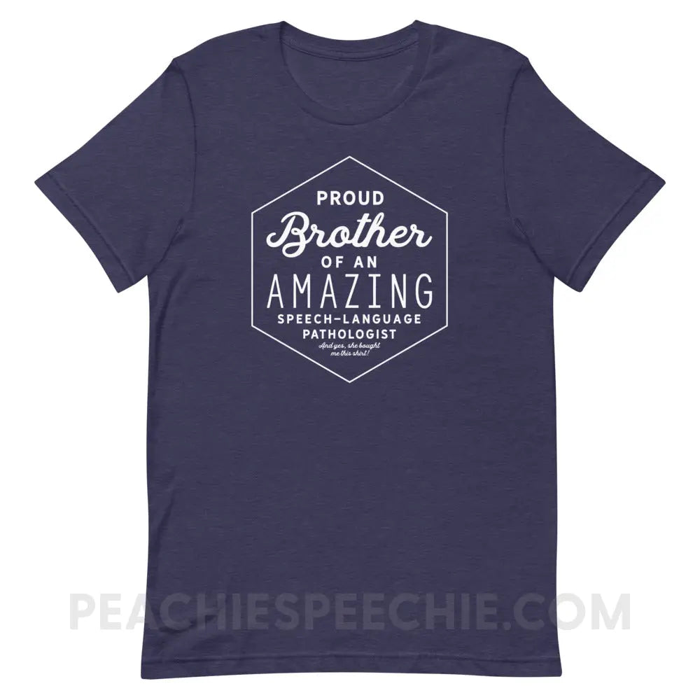 Proud Brother Of An SLP Premium Soft Tee - Heather Midnight Navy / XS - peachiespeechie.com