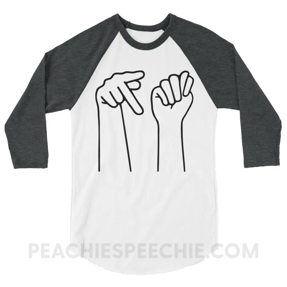 PT Hands Baseball Tee - White/Heather Charcoal / XS - T-Shirts & Tops peachiespeechie.com