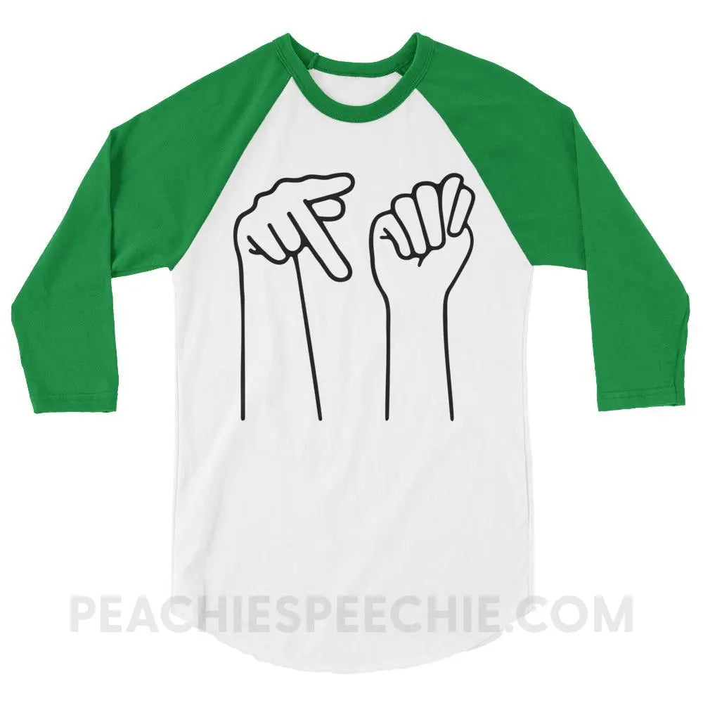 PT Hands Baseball Tee - White/Kelly / XS - T-Shirts & Tops peachiespeechie.com
