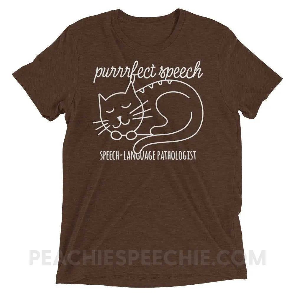 Purrrfect Speech Tri-Blend Tee - Brown Triblend / XS - T-Shirts & Tops peachiespeechie.com