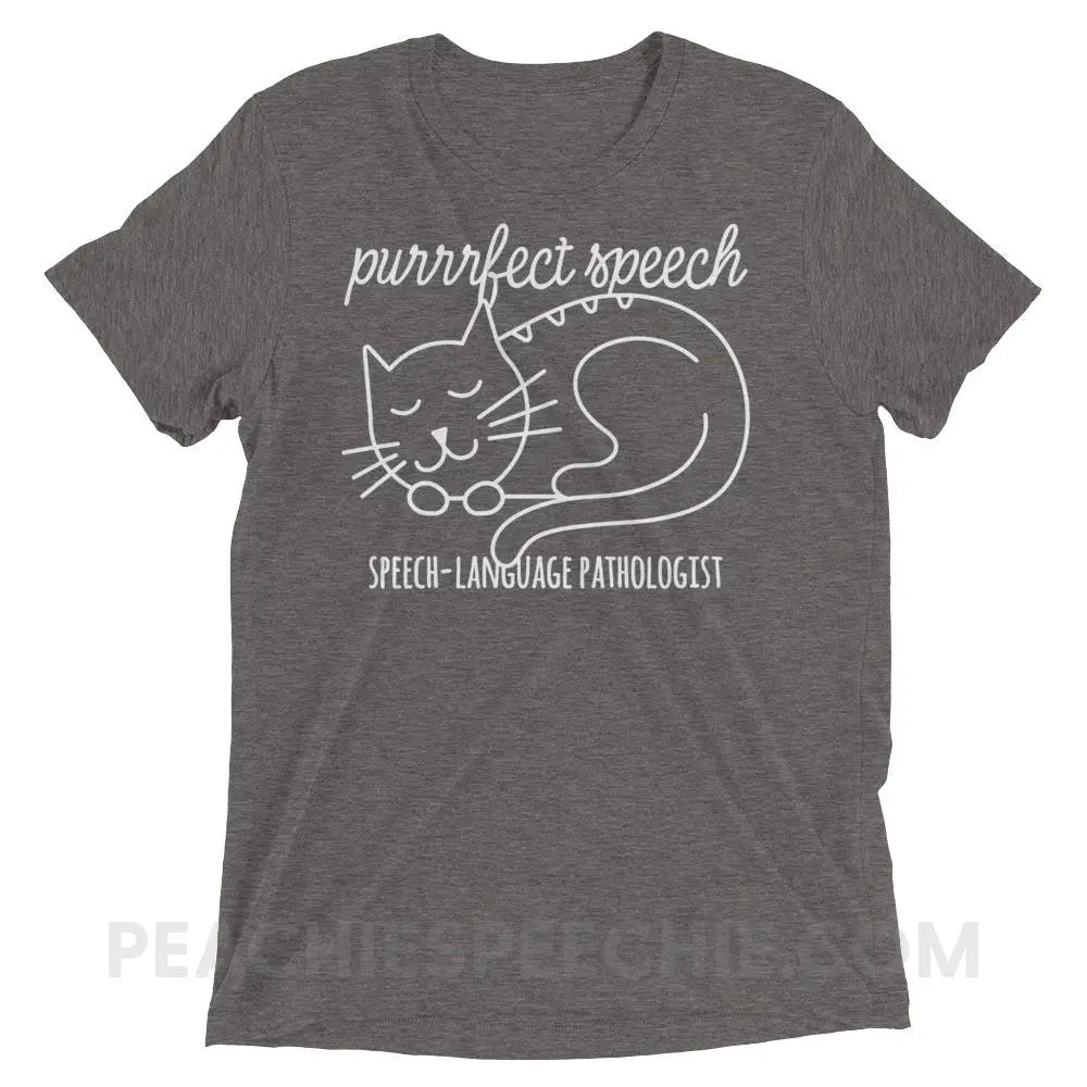 Purrrfect Speech Tri-Blend Tee - Grey Triblend / XS - T-Shirts & Tops peachiespeechie.com