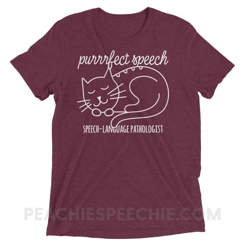Purrrfect Speech Tri-Blend Tee - Maroon Triblend / XS - T-Shirts & Tops peachiespeechie.com