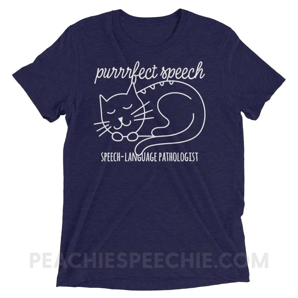 Purrrfect Speech Tri-Blend Tee - Navy Triblend / XS - T-Shirts & Tops peachiespeechie.com