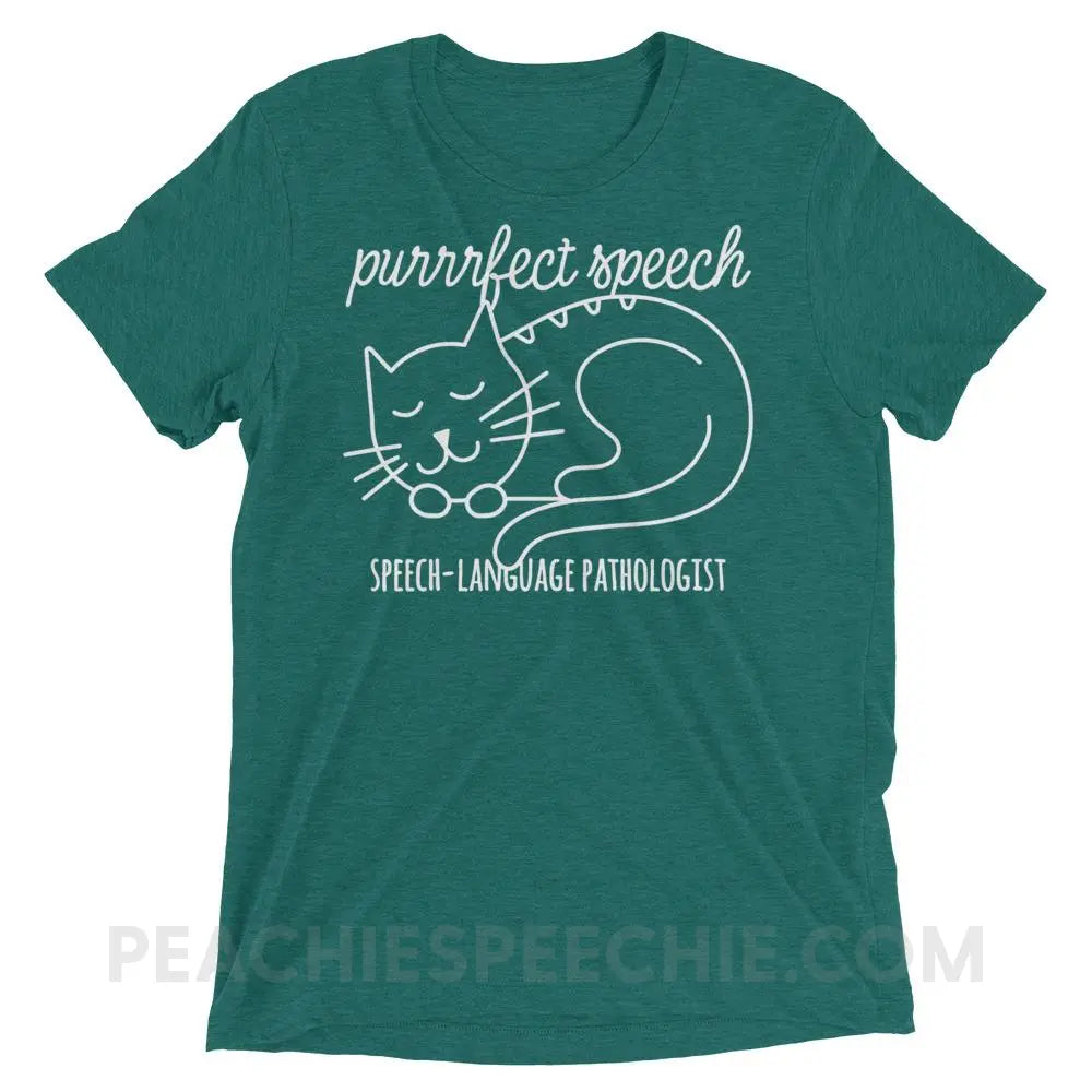 Purrrfect Speech Tri-Blend Tee - Teal Triblend / XS - T-Shirts & Tops peachiespeechie.com