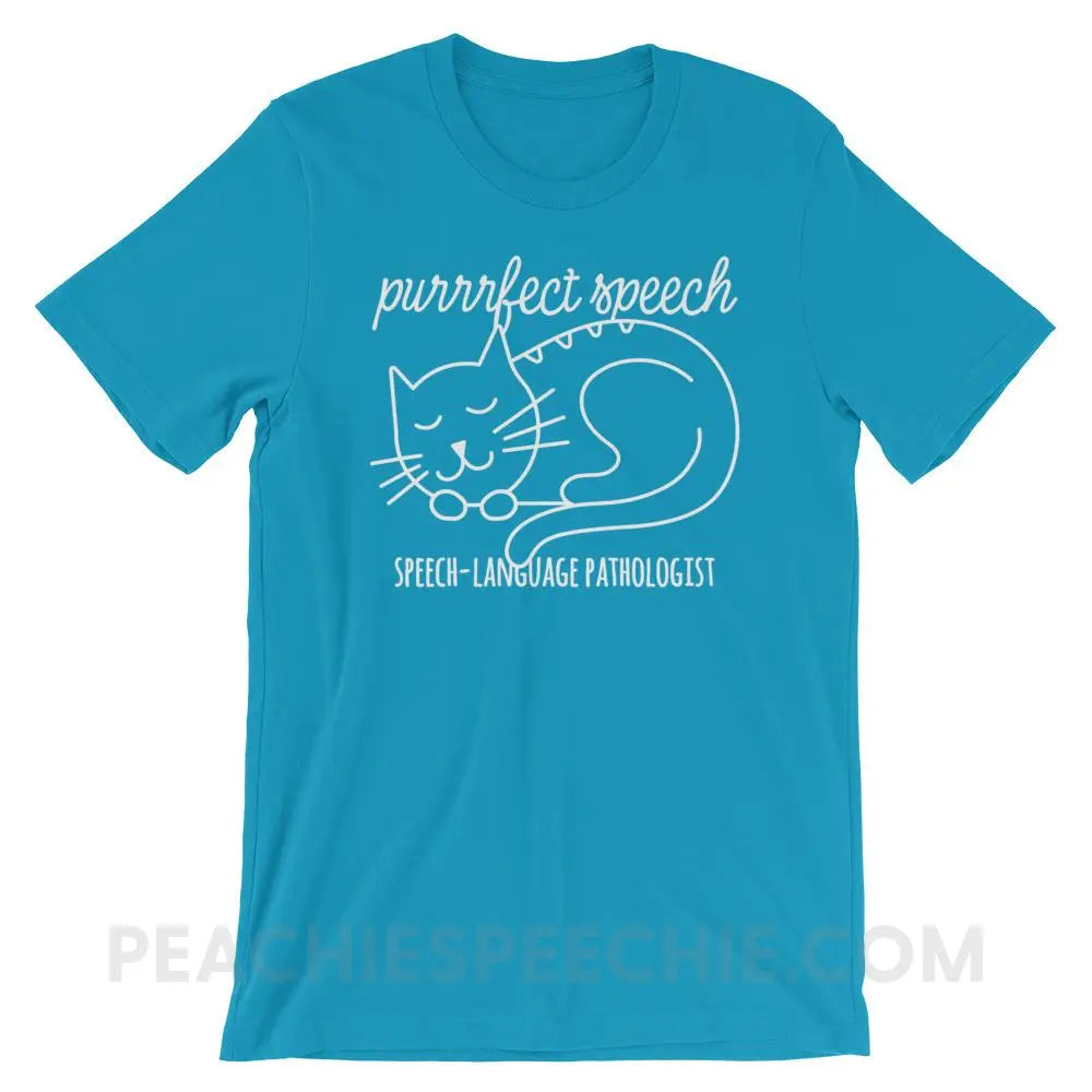 Purrrfect Speech Premium Soft Tee - Aqua / S - T-Shirts & Tops peachiespeechie.com