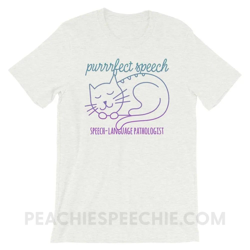 Purrrfect Speech Premium Soft Tee - Ash / S - T-Shirts & Tops peachiespeechie.com