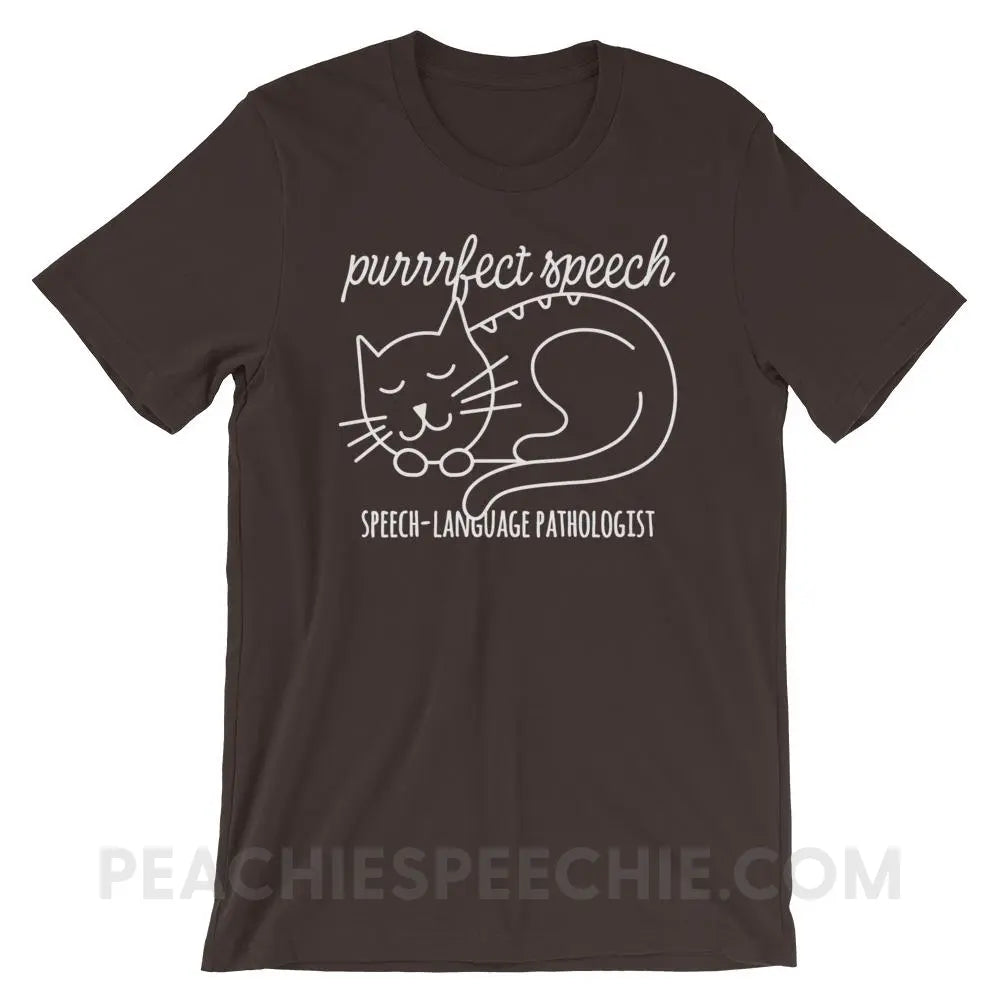 Purrrfect Speech Premium Soft Tee - Brown / S - T-Shirts & Tops peachiespeechie.com