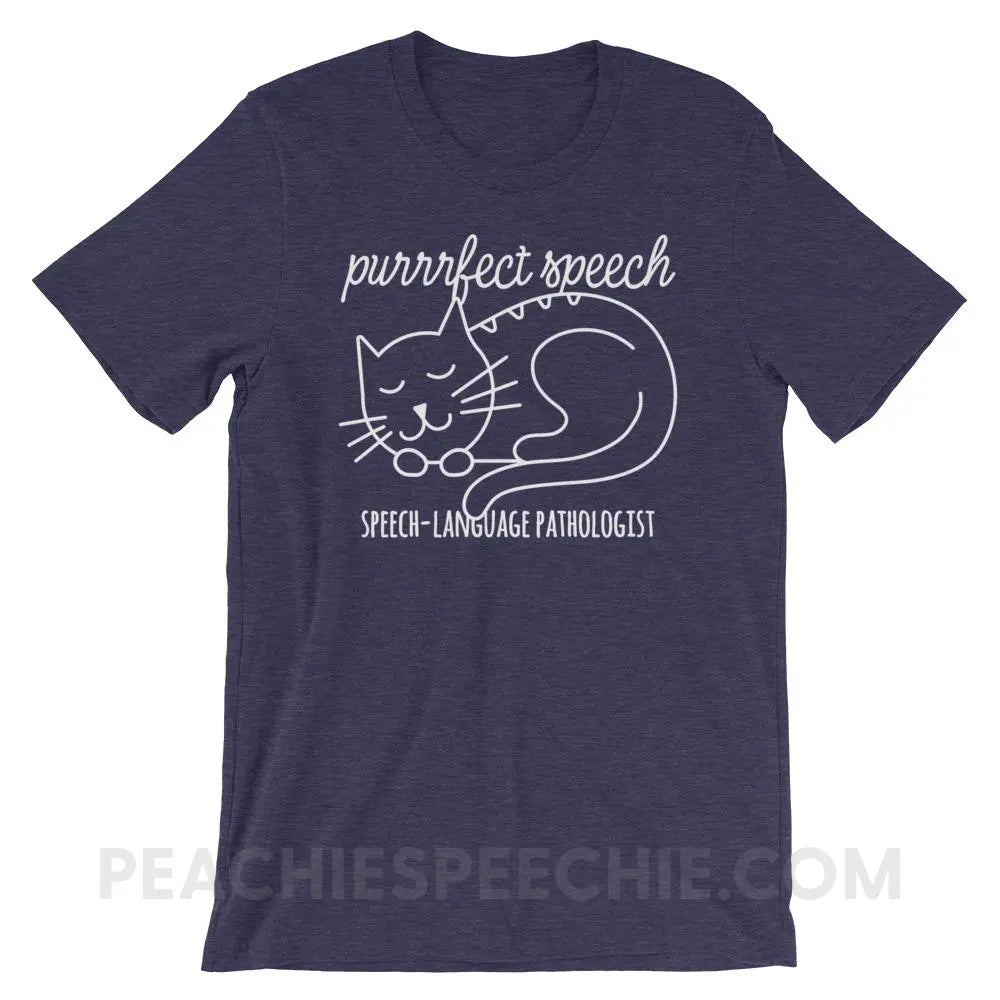 Purrrfect Speech Premium Soft Tee - Heather Midnight Navy / XS - T-Shirts & Tops peachiespeechie.com