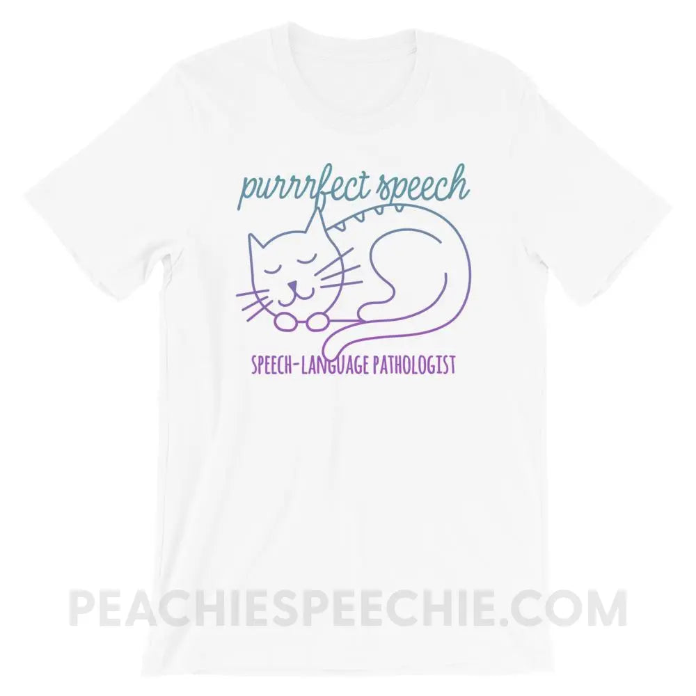Purrrfect Speech Premium Soft Tee - White / XS - T-Shirts & Tops peachiespeechie.com