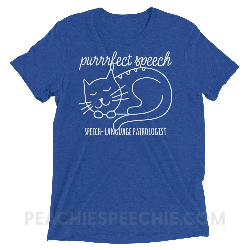 Purrrfect Speech Tri-Blend Tee - True Royal Triblend / XS - T-Shirts & Tops peachiespeechie.com