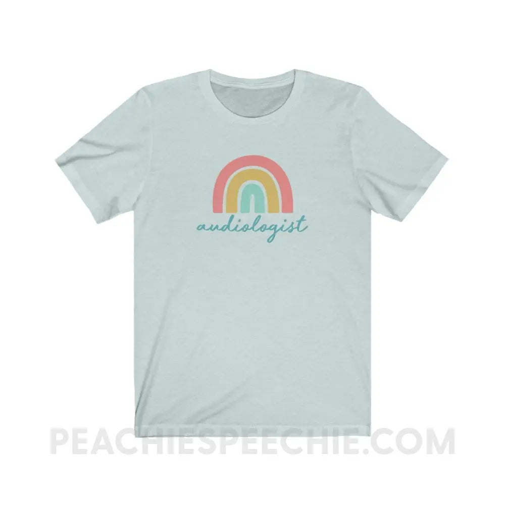 Rainbow Audiologist Premium Soft Tee - Heather Ice Blue / S - T-Shirt peachiespeechie.com